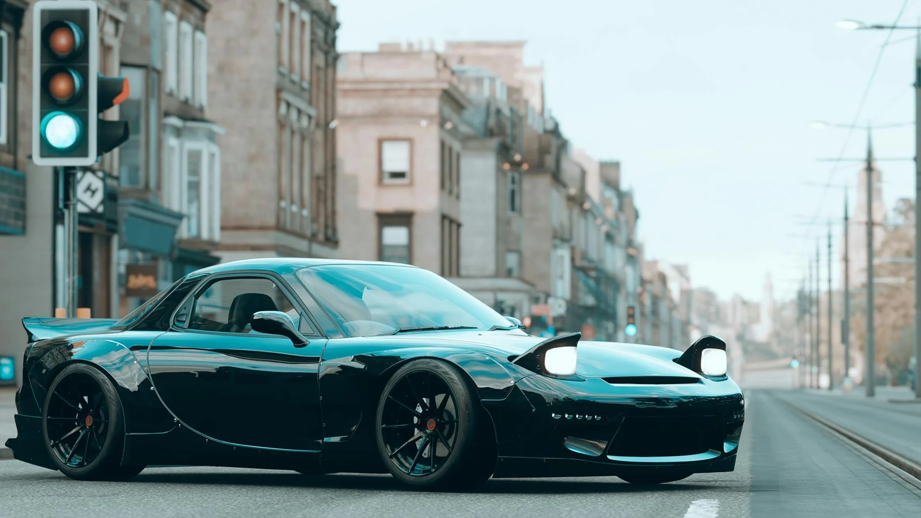 Mazda RX-7 FD3S red tuning night city street