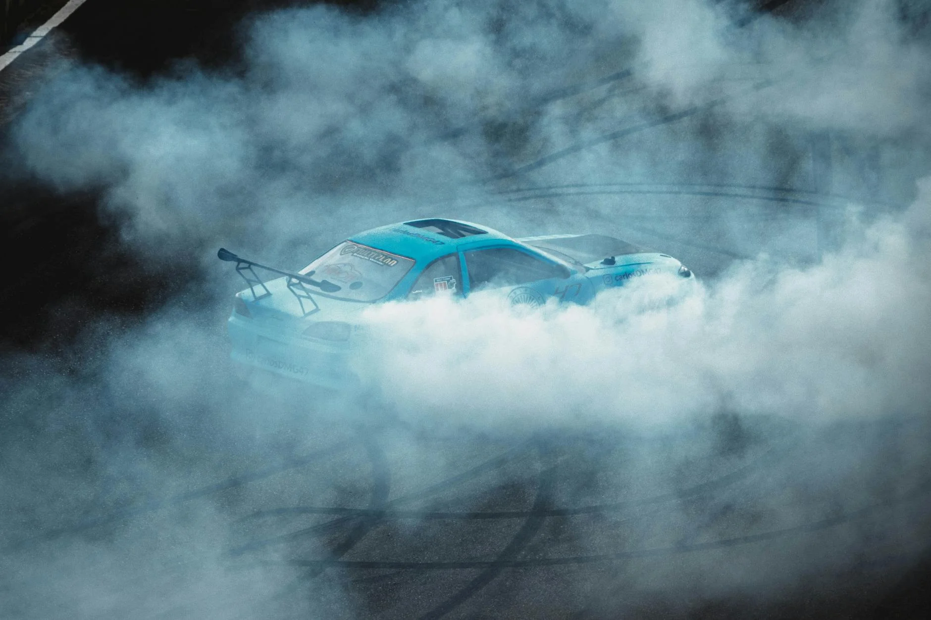 street racing night drift tire smoke asphalt urban