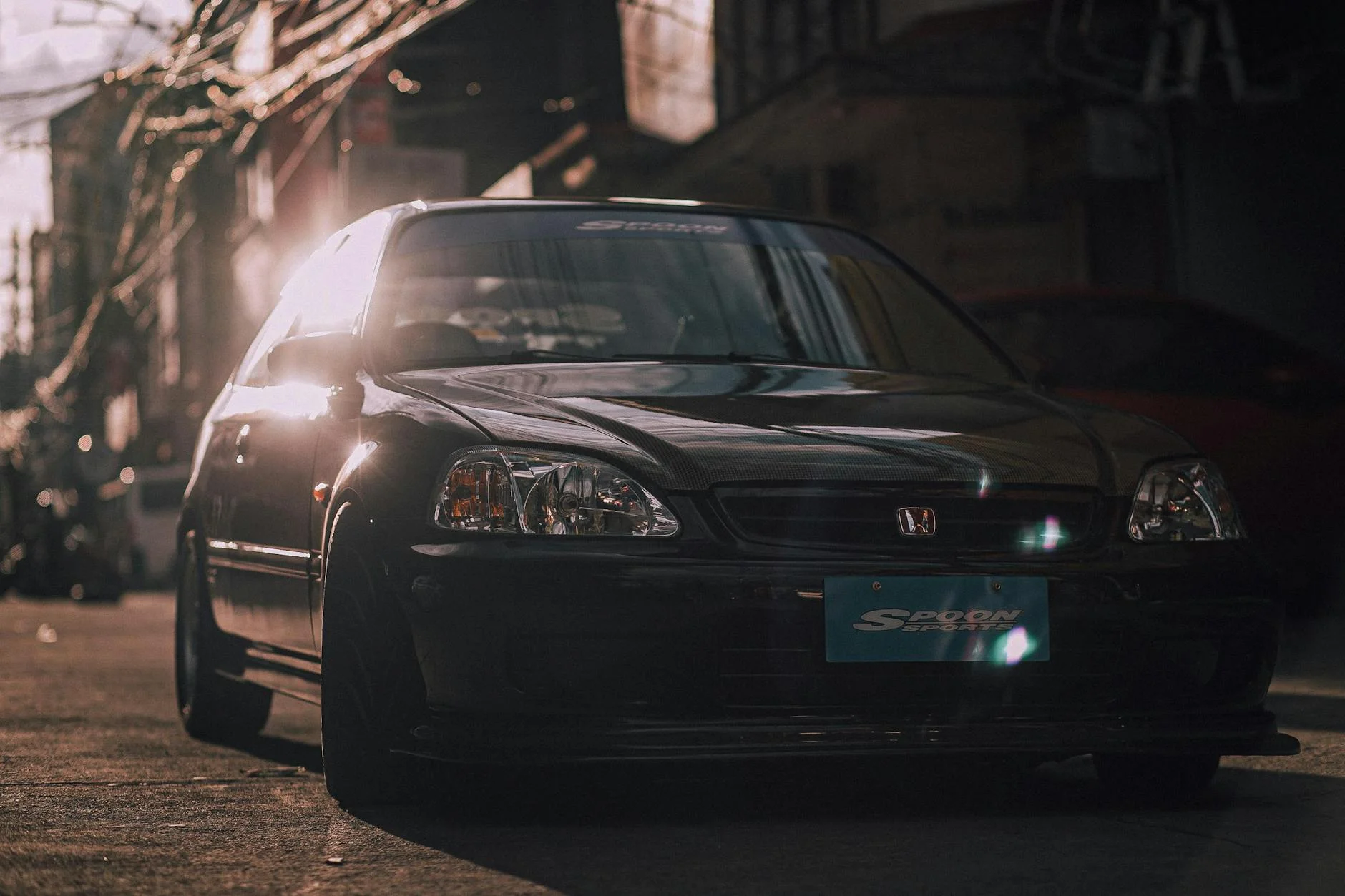 JDM tuned Honda Civic neon underglow street night