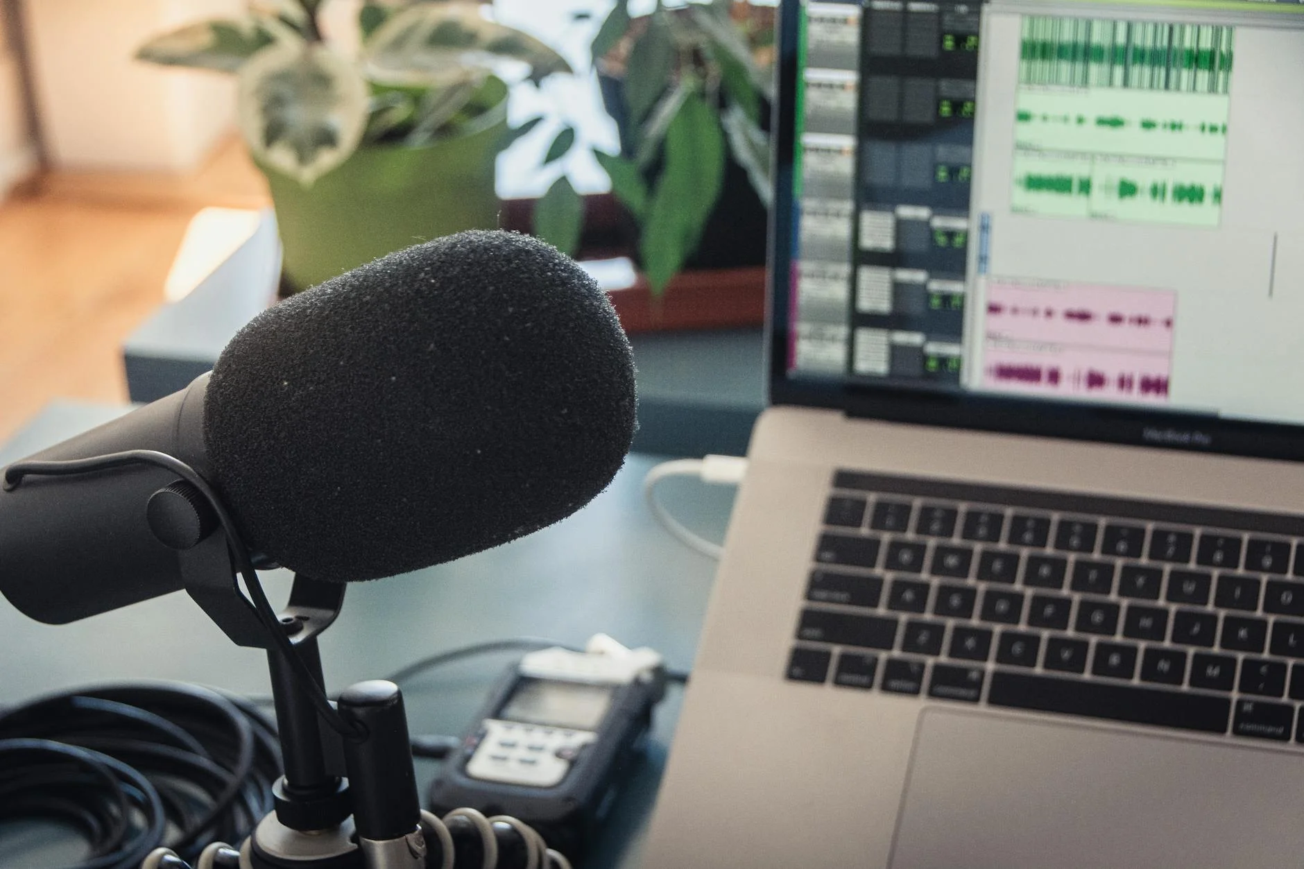 audio recording microphone home studio sound editing setup