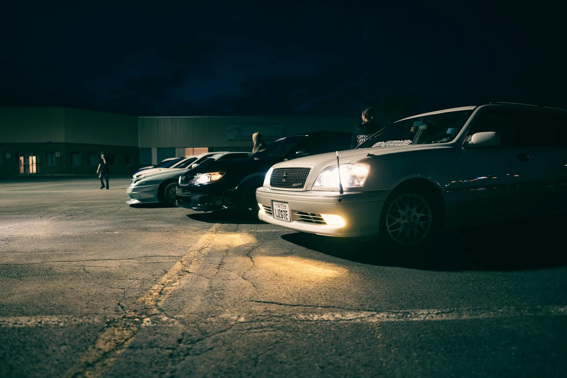 car meet parking lot JDM cars night urban gathering stickers