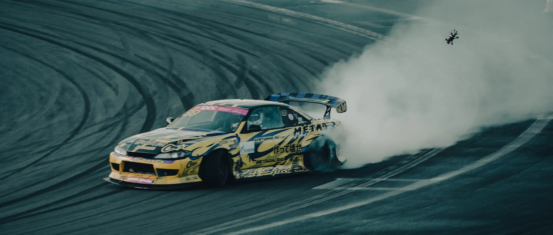 car drifting neon city night smoke tires
