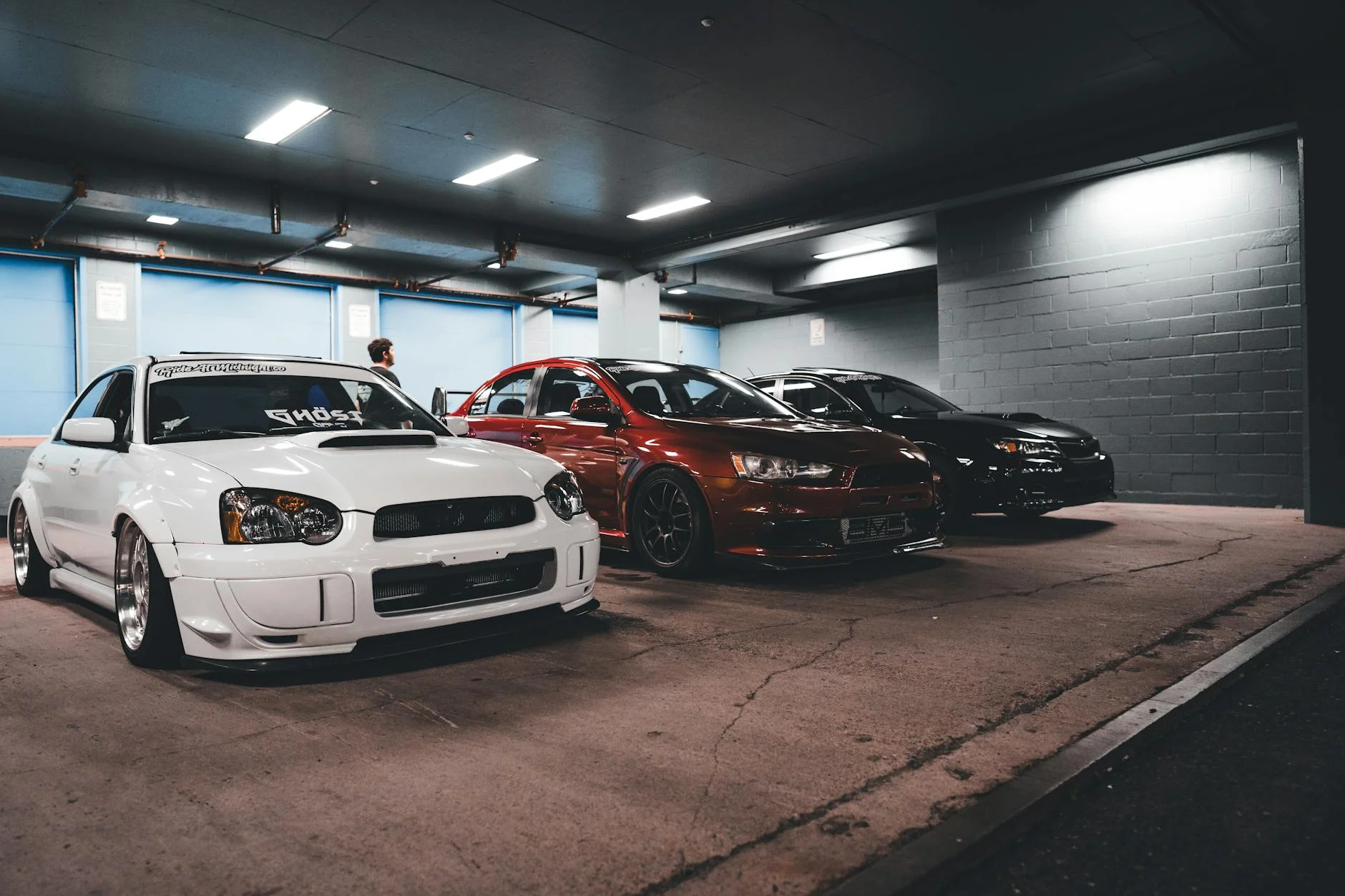 car garage night tuning culture street racing CIS custom car workshop